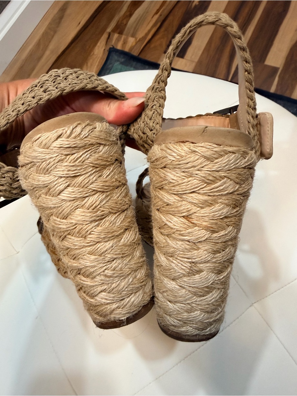 Stuart Weitzman Taupe Braided Espadrille Wedge Sandals - Picture 4 of 5